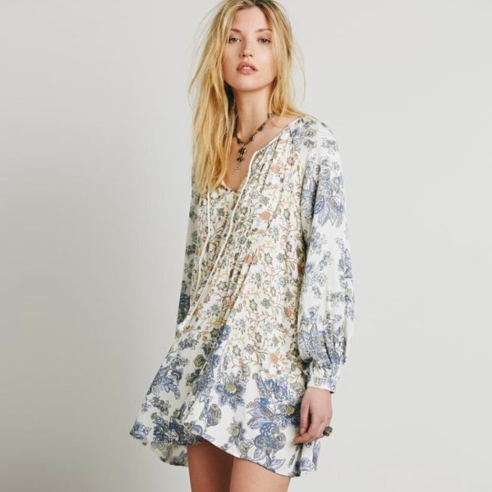 Free People Lucky Loosey Tunic Floral Oversized Slouchy Baggy Dress Blouse Top